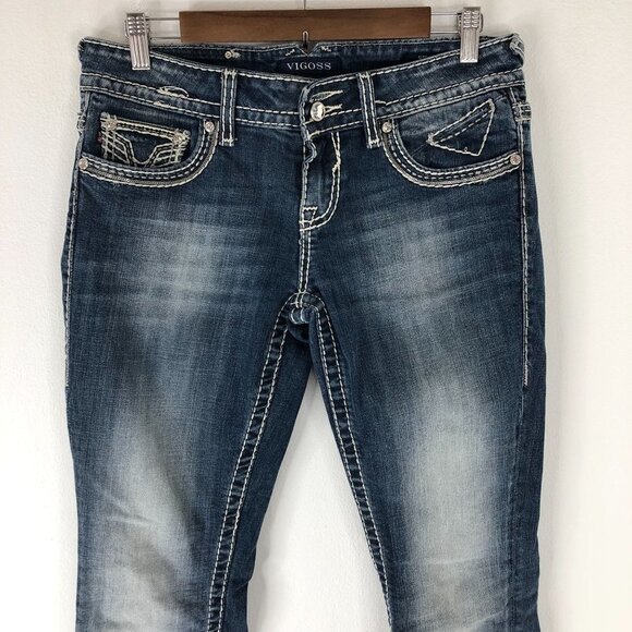 Vigoss Women The New York Slim Boot Jeans Size 5/6 Rhinestone Thick Stitch - Picture 2 of 9